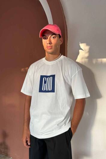 God Baskılı Oversize Tişört 