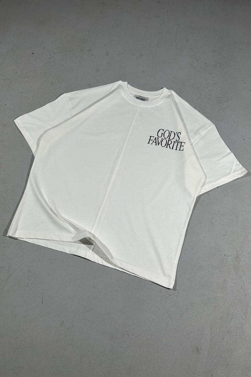 God's Favorite Baskılı Dikiş Detaylı Oversize Tişört - 2