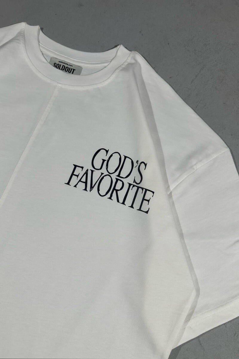 God's Favorite Baskılı Dikiş Detaylı Oversize Tişört - 3