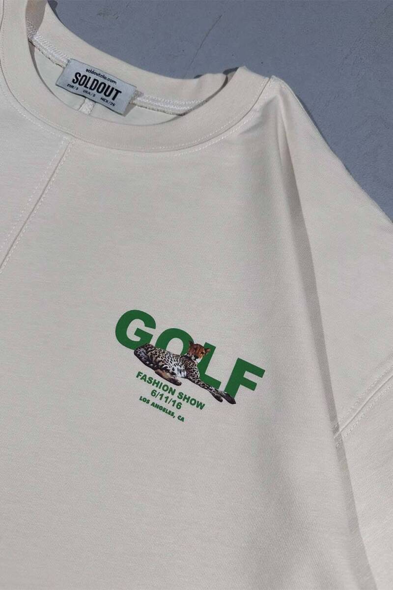 Golf Baskılı Dikiş Detaylı Bej Oversize Tişört - SOLDOUT