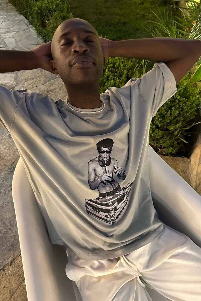 Bruce Lee Gri Baskılı Oversize Tişört 