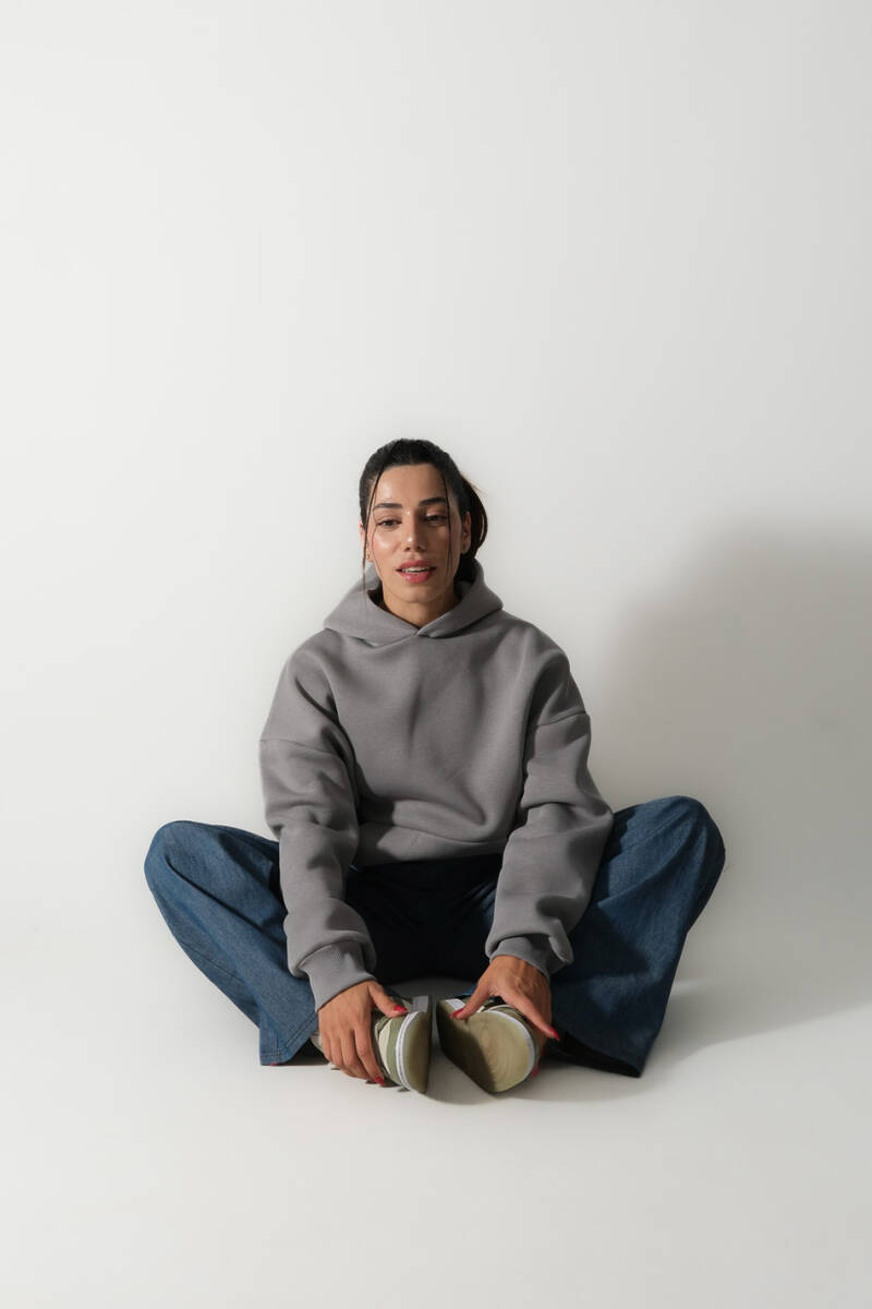 Gri Oversize Boxy Fit Hoodie - 4