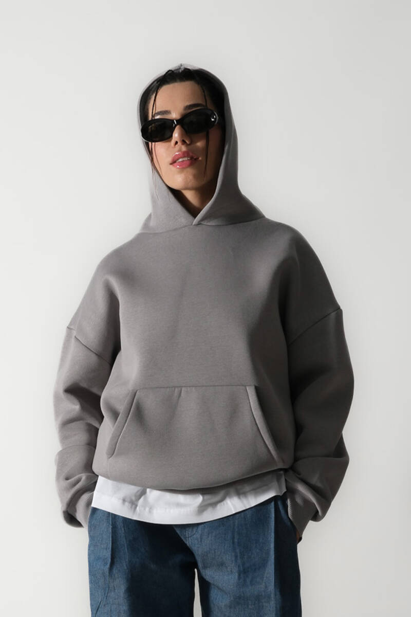 Gri Oversize Boxy Fit Hoodie 