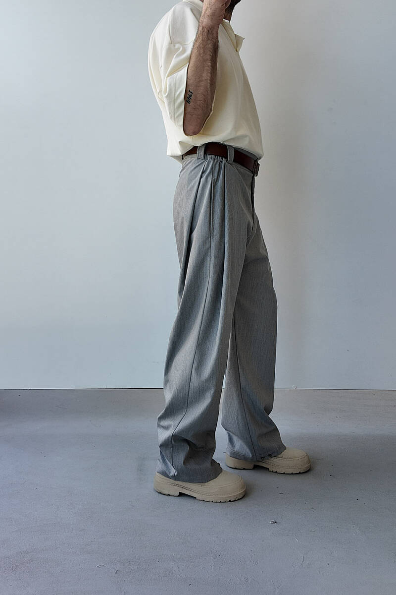 Gri Fenna V2 Pileli Baggy Kumaş Pantolon - 9