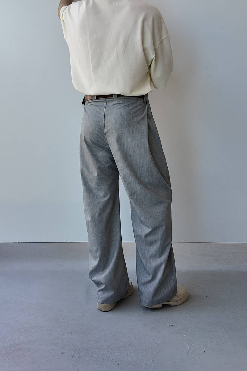 Gri Fenna V2 Pileli Baggy Kumaş Pantolon - 5