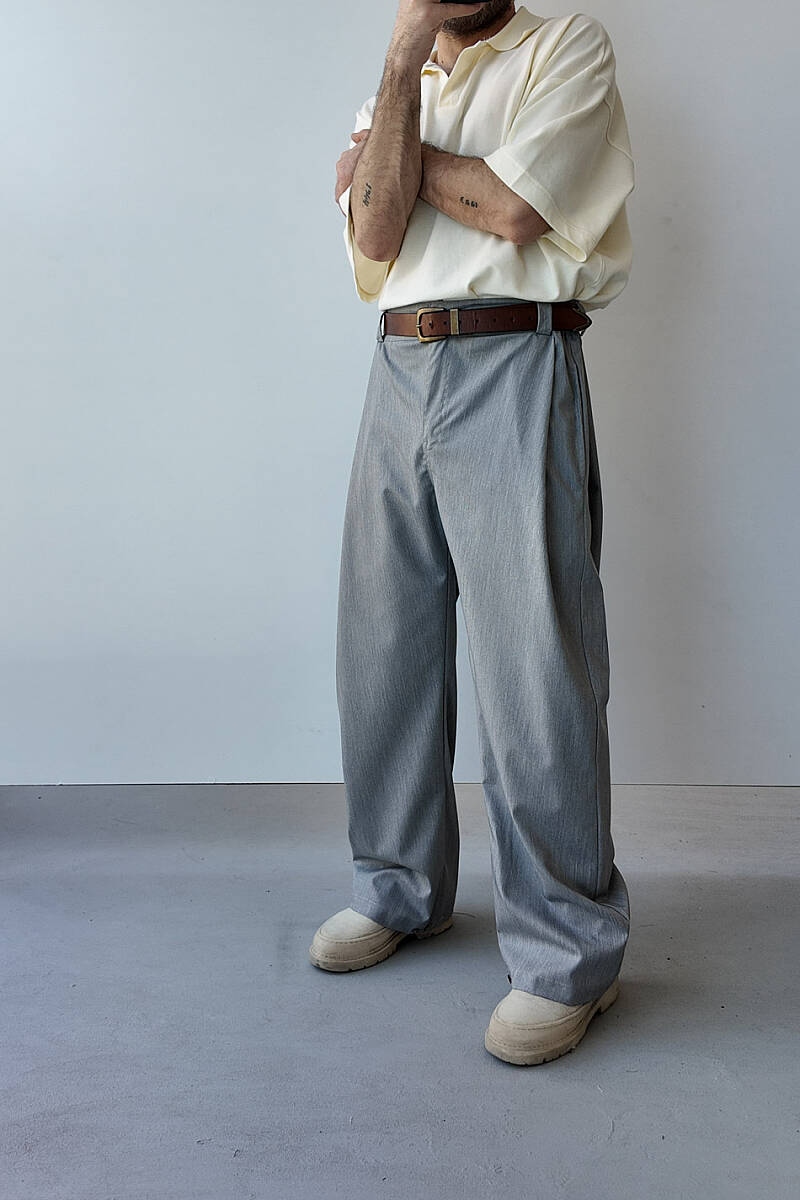 Gri Fenna V2 Pileli Baggy Kumaş Pantolon - 3