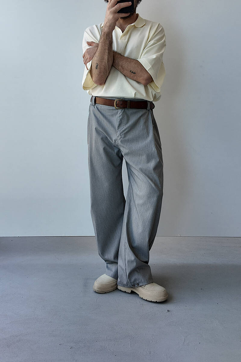 Gri Fenna V2 Pileli Baggy Kumaş Pantolon - SOLDOUT (1)