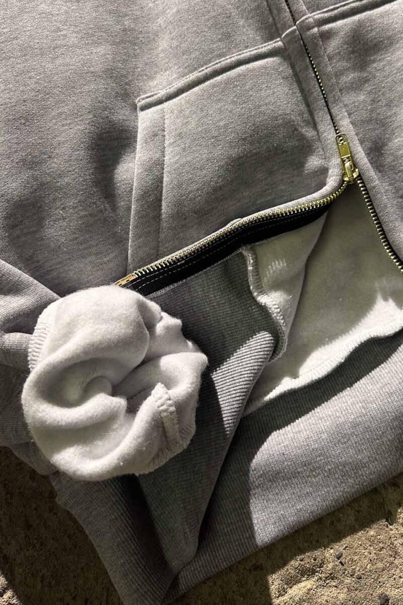 Gri Melanj Oversize Boxy Fit Zip Hoodie - 5