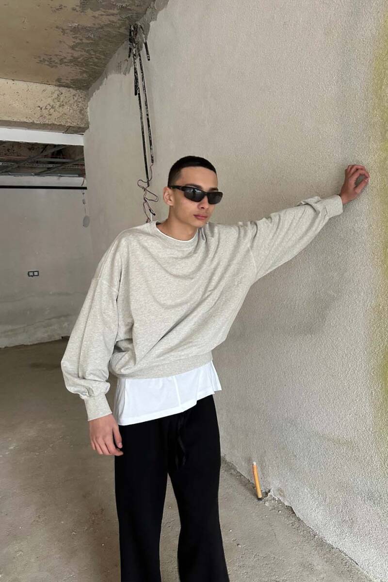 Gri Melanj Extra Oversize Boxy Fit Sweatshirt - 4