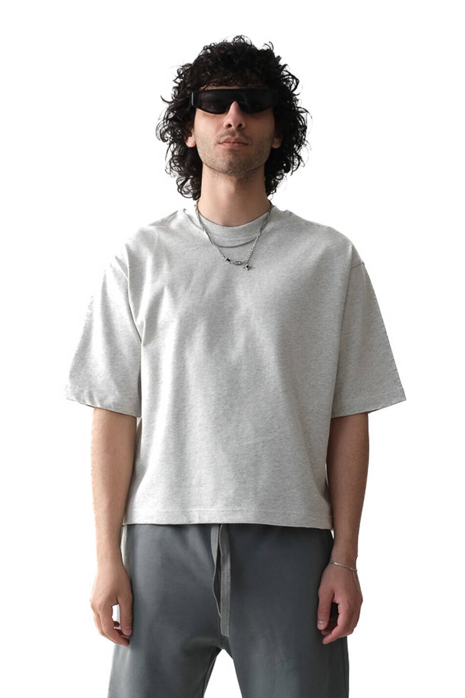 Gri Melanj Heavyweight Boxy Fit Tişört - SOLDOUT