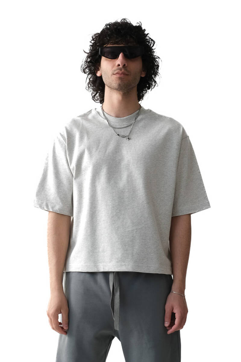 Gri Melanj Heavyweight Boxy Fit Tişört 