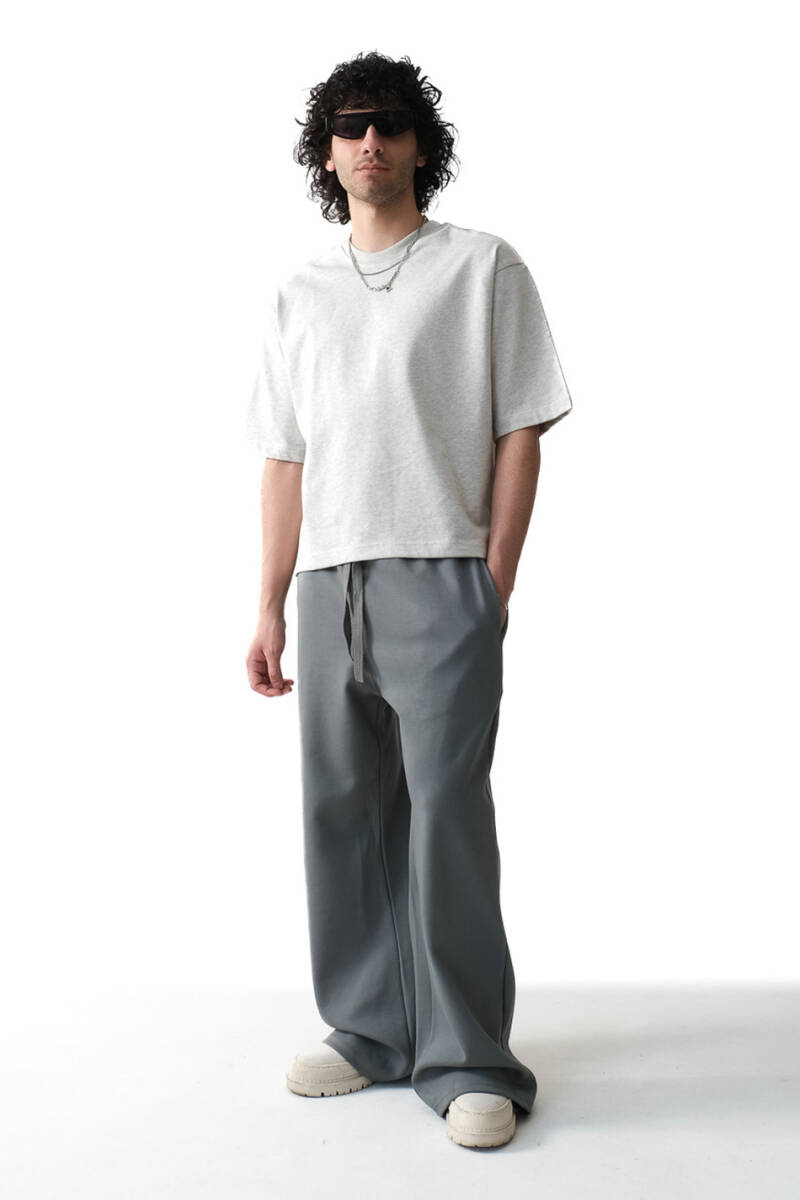 Gri Melanj Heavyweight Boxy Fit Tişört - 2