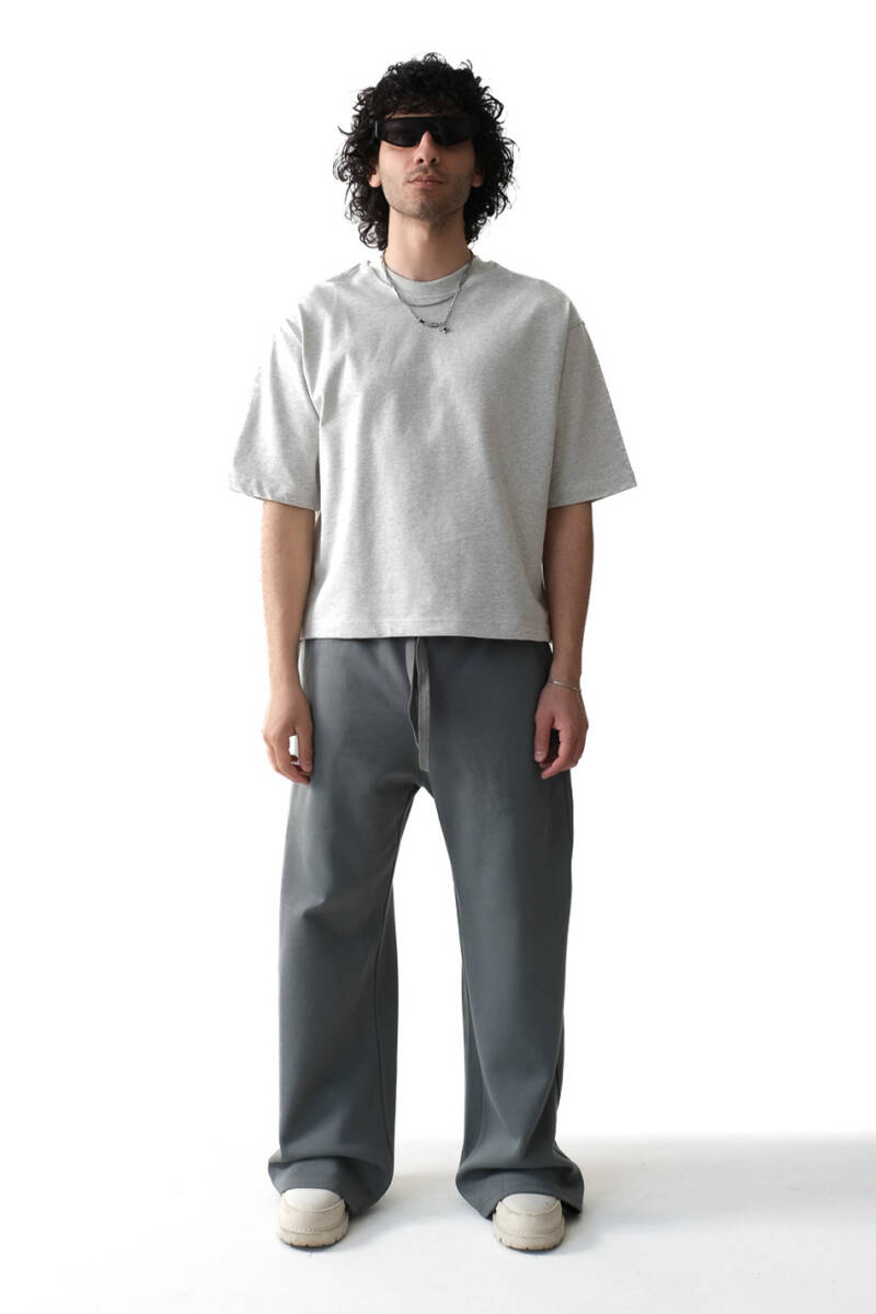 Gri Melanj Heavyweight Boxy Fit Tişört - 3