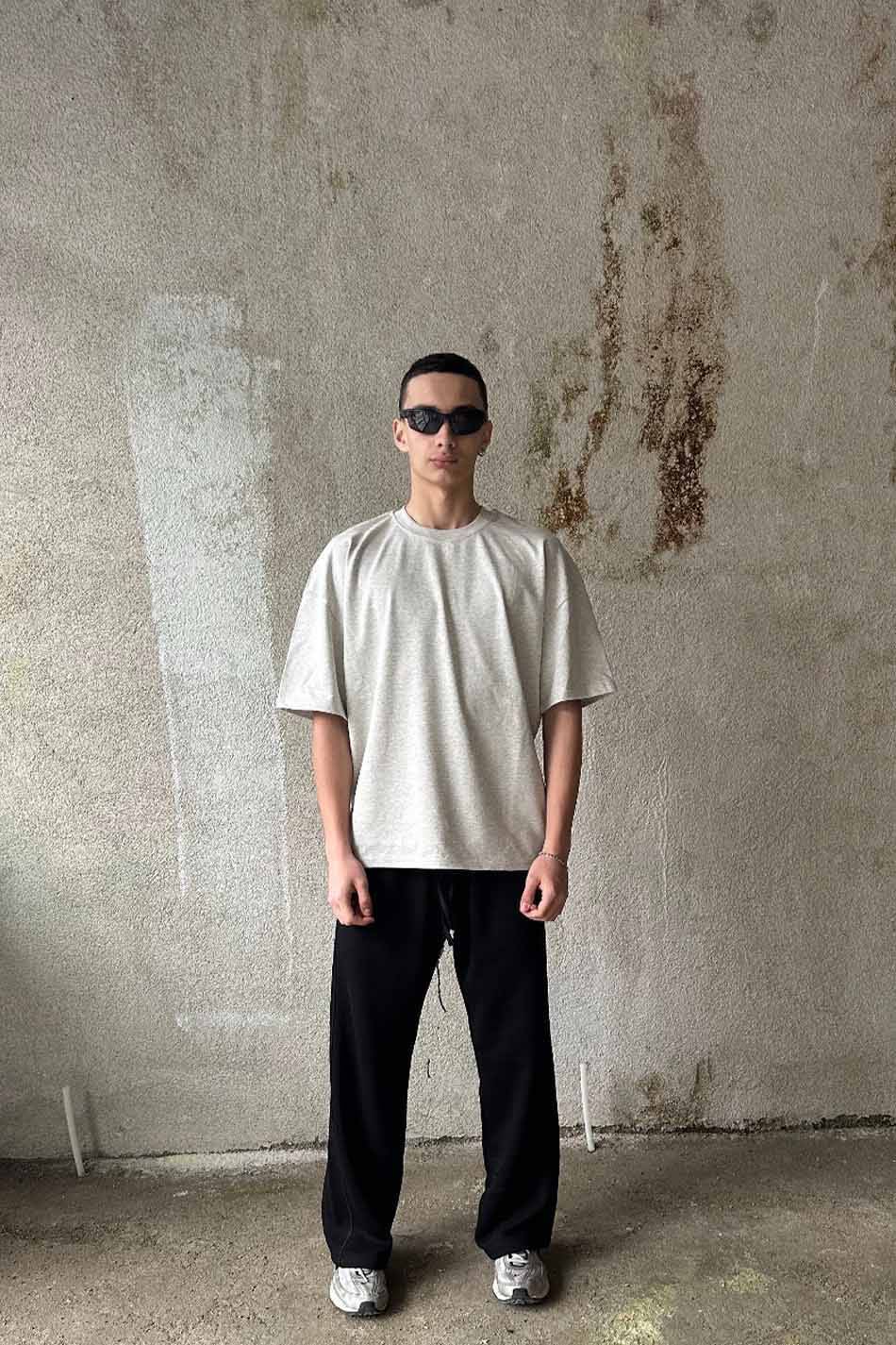 Gri Melanj Heavyweight Oversize Tişört - SOLDOUT