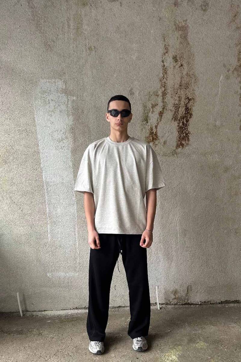 Gri Melanj Heavyweight Oversize Tişört - 1