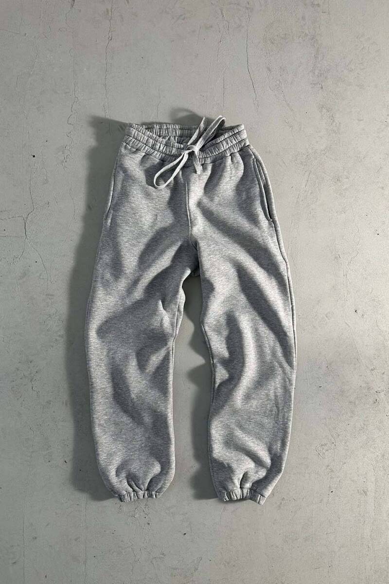 Gri Melanj Lastik Paçalı Eşofman 