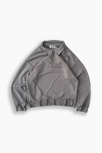 Gri Yarım Fermuar Polo Yaka Sweatshirt - SOLDOUT