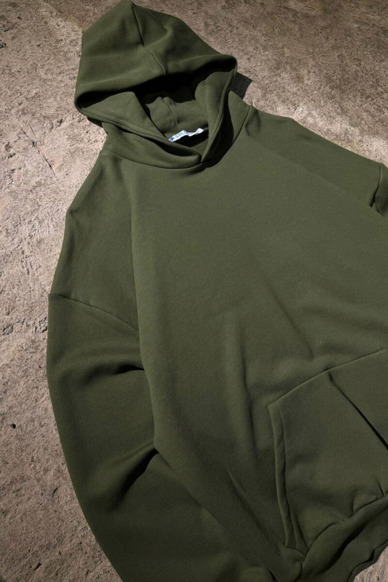 Haki Yeşil Heavyweight Oversize Boxy Fit Hoodie - 4