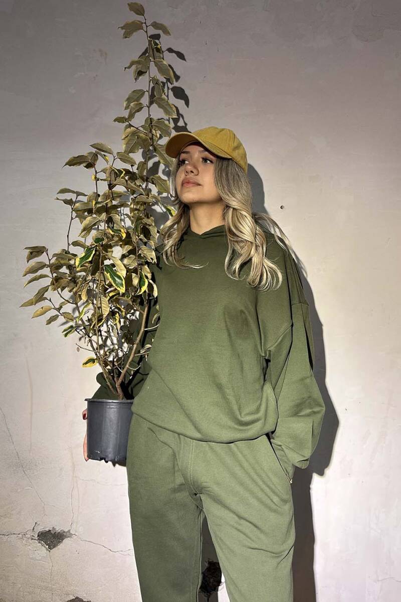 Haki Yeşil Heavyweight (450GSM) Oversize Boxy Fit Hoodie - 2