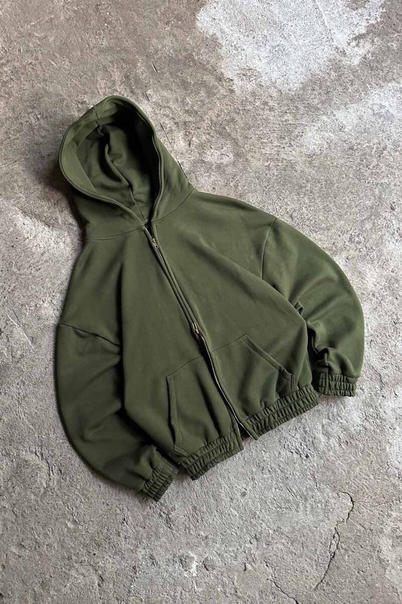 Haki Yeşil Heavyweight Oversize Boxy Fit Zip Hoodie - 2