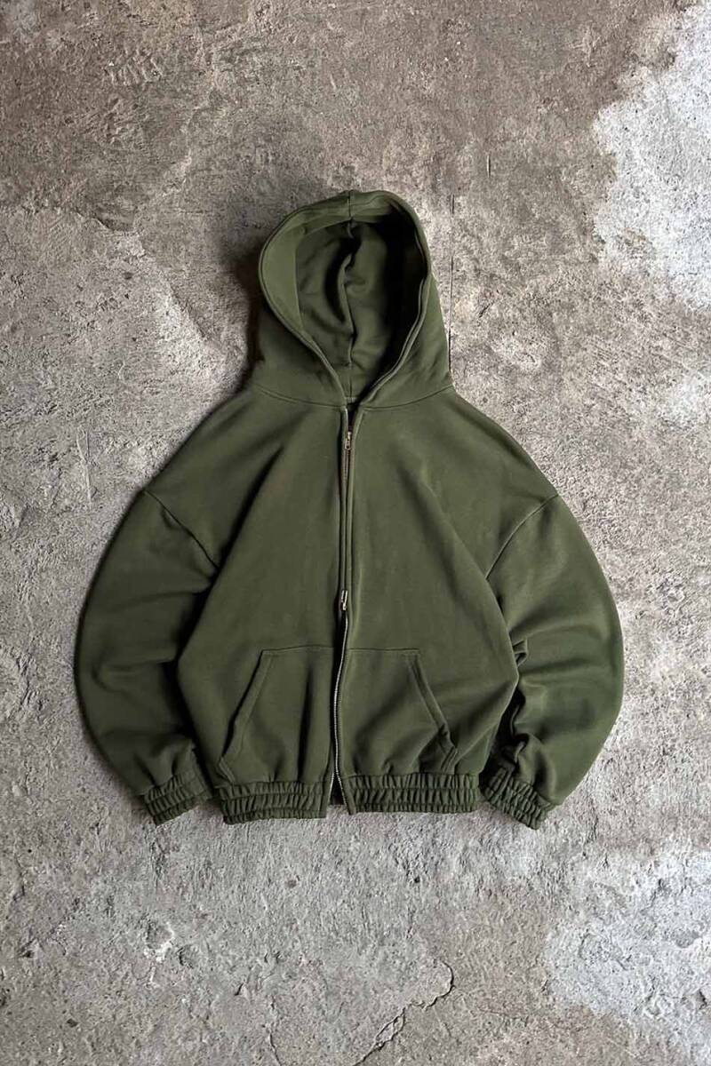 Haki Yeşil Heavyweight Oversize Boxy Fit Zip Hoodie - SOLDOUT