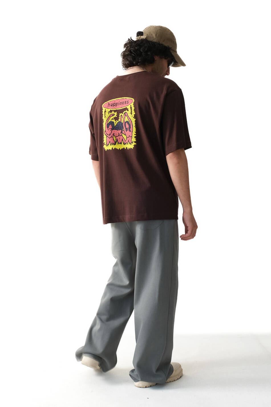 Happines Acı Kahve Oversize Tişört - 4