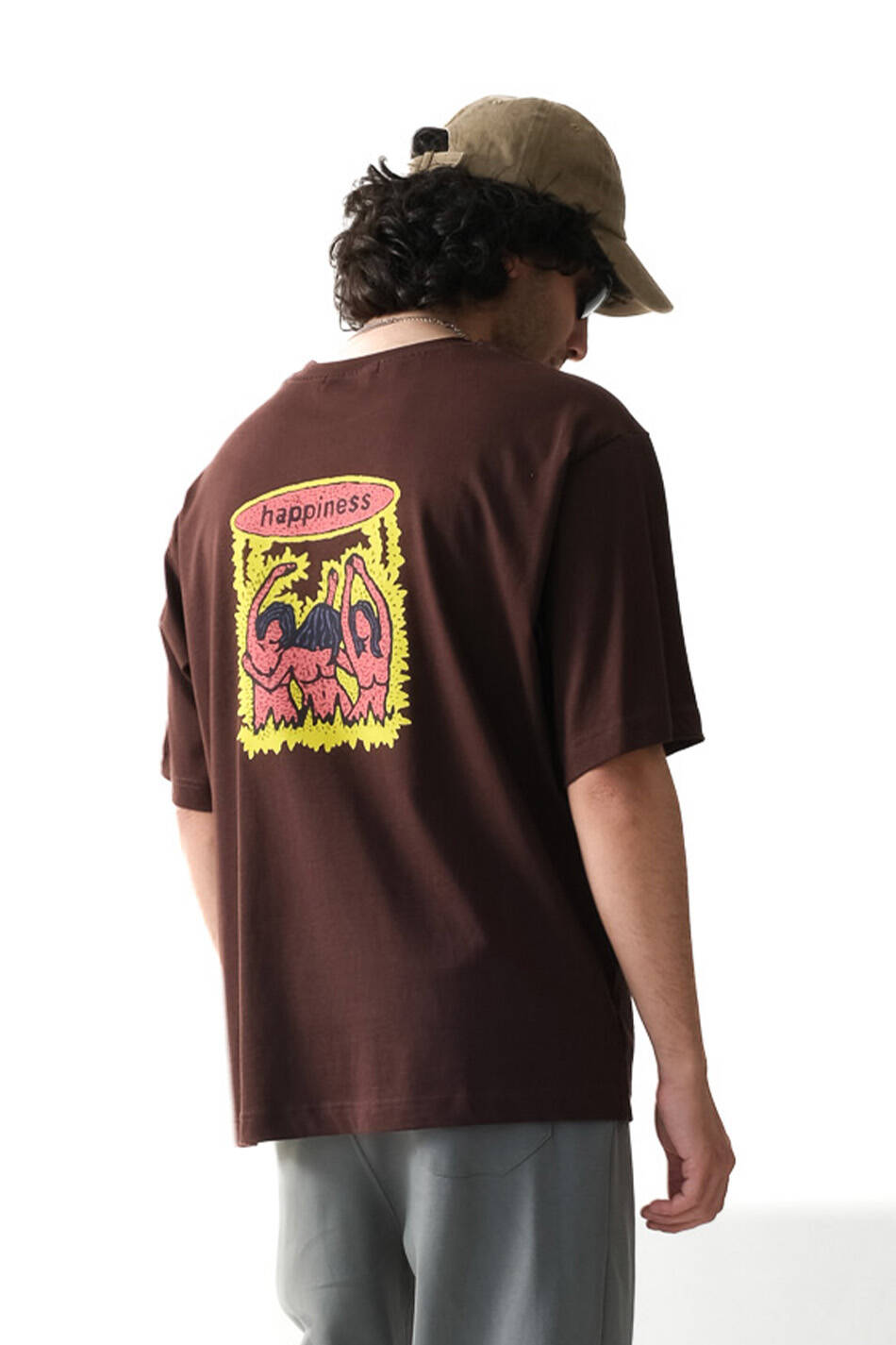 Happines Acı Kahve Oversize Tişört - SOLDOUT