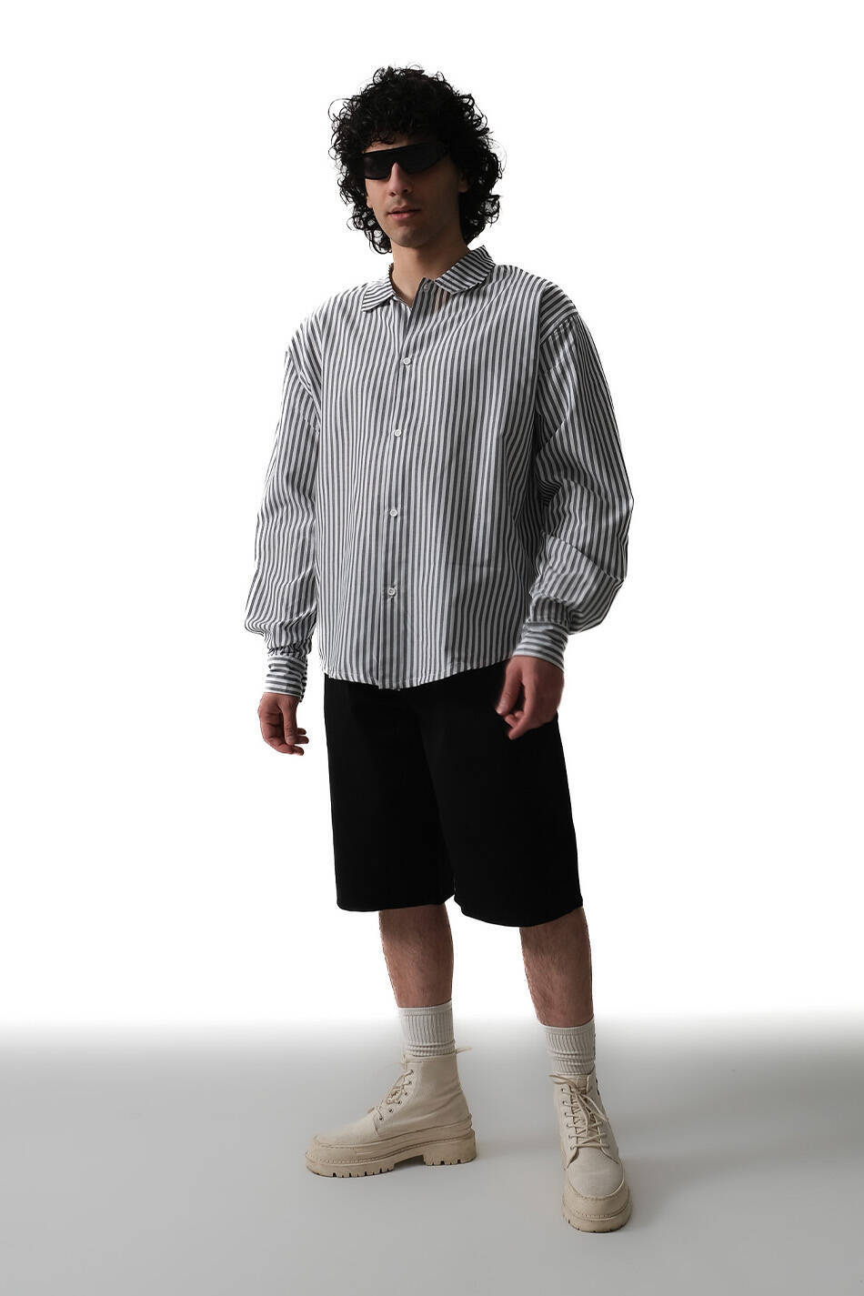 Have A Nice Rave Antrasit Çizgili Oversize Gömlek - 6