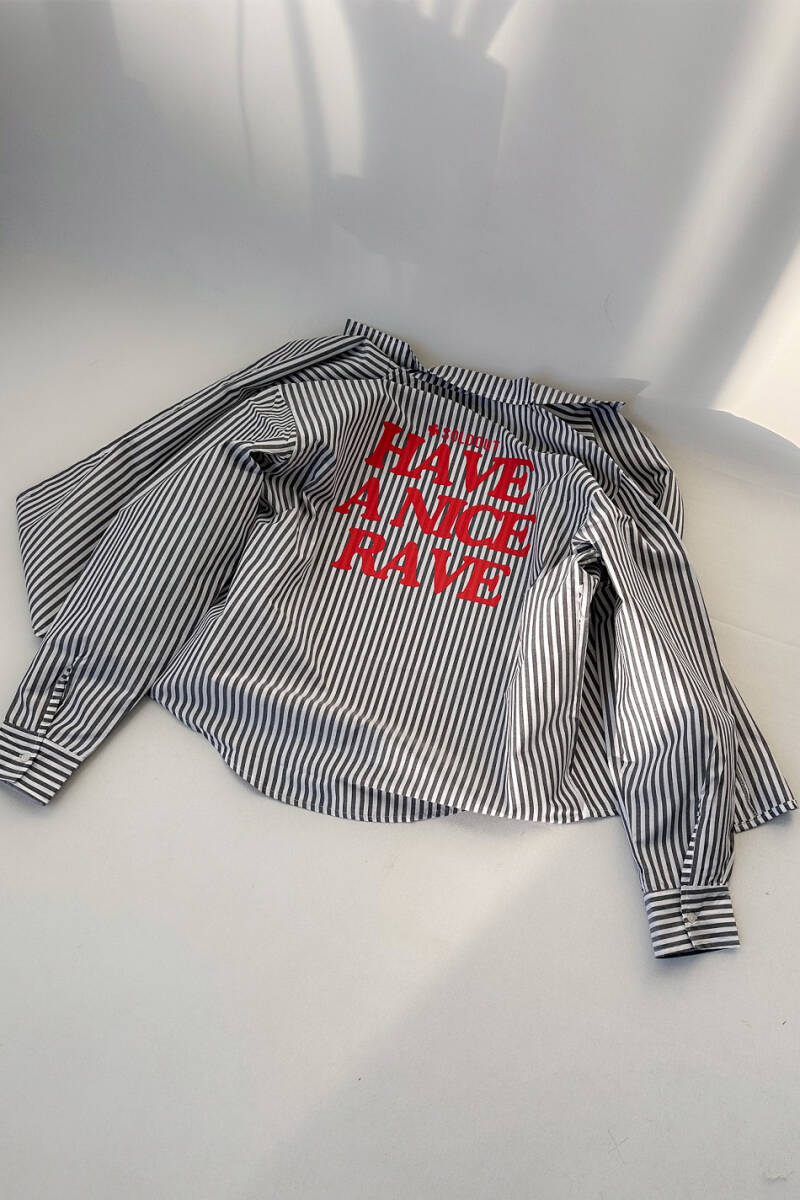 Have A Nice Rave Antrasit Çizgili Oversize Gömlek - 3