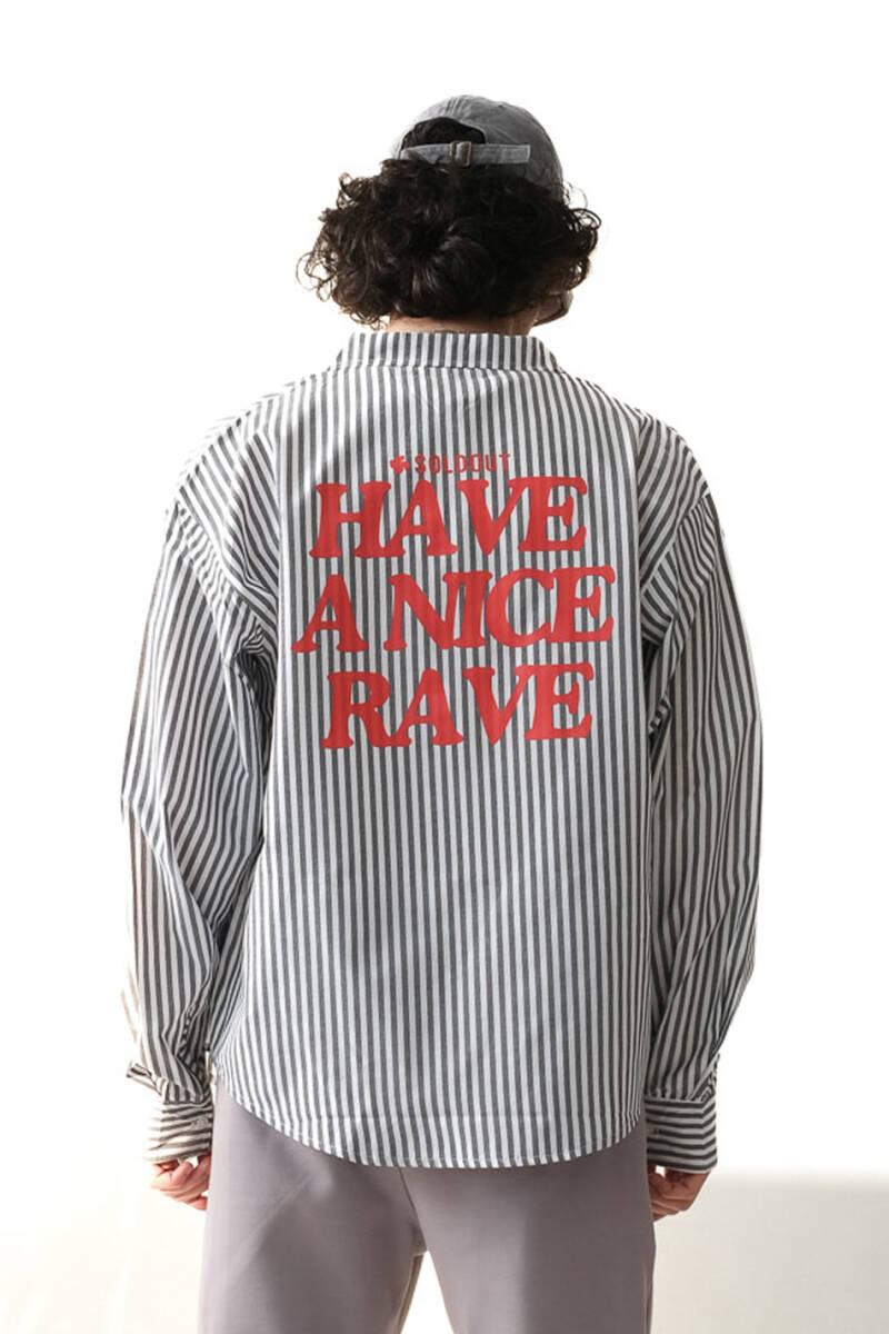 Have A Nice Rave Antrasit Çizgili Oversize Gömlek 