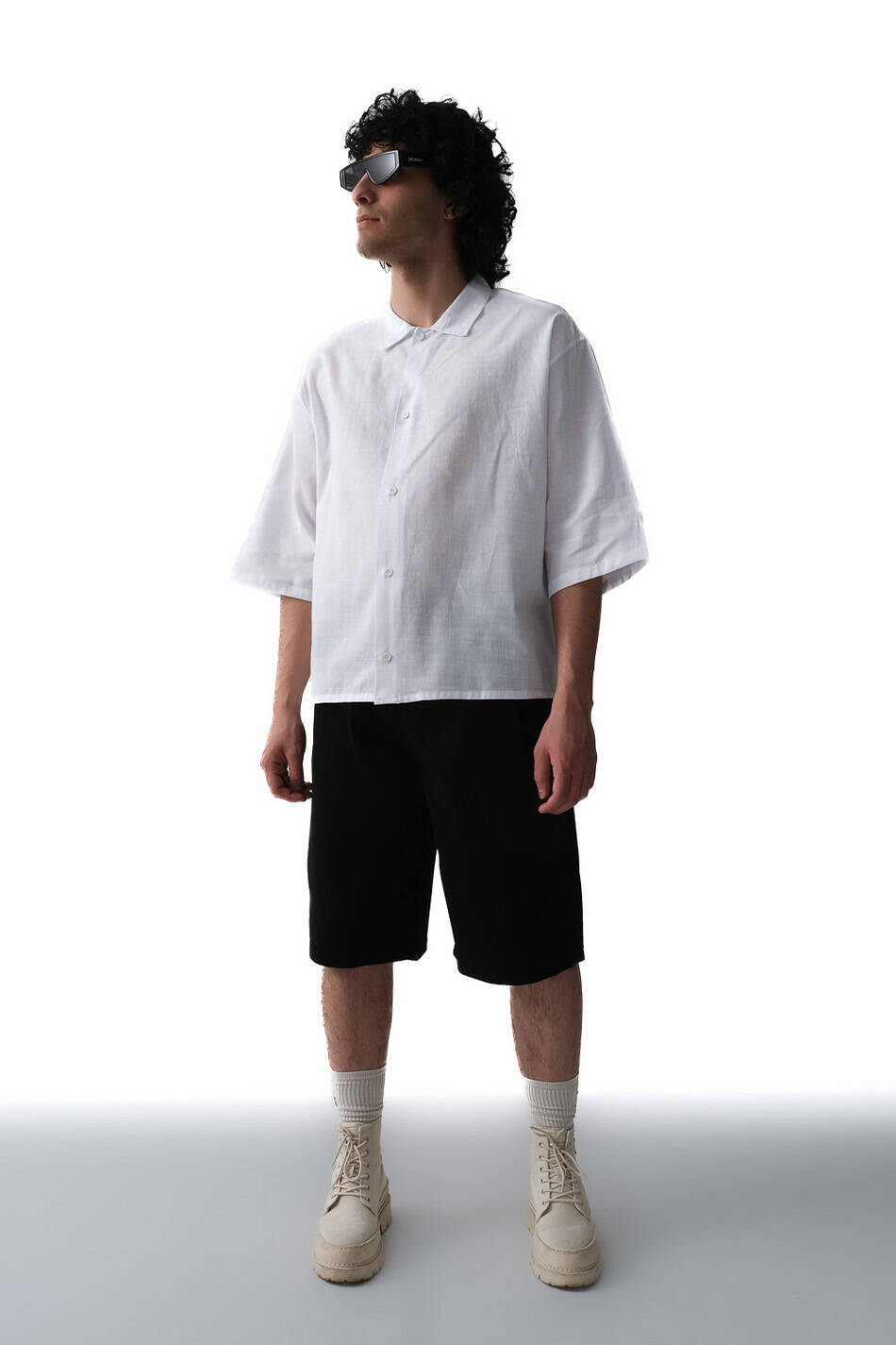 Heaven Made Beyaz Boxy Fit Crop Yarım Kol %100 Pamuk İnce Gömlek - 5