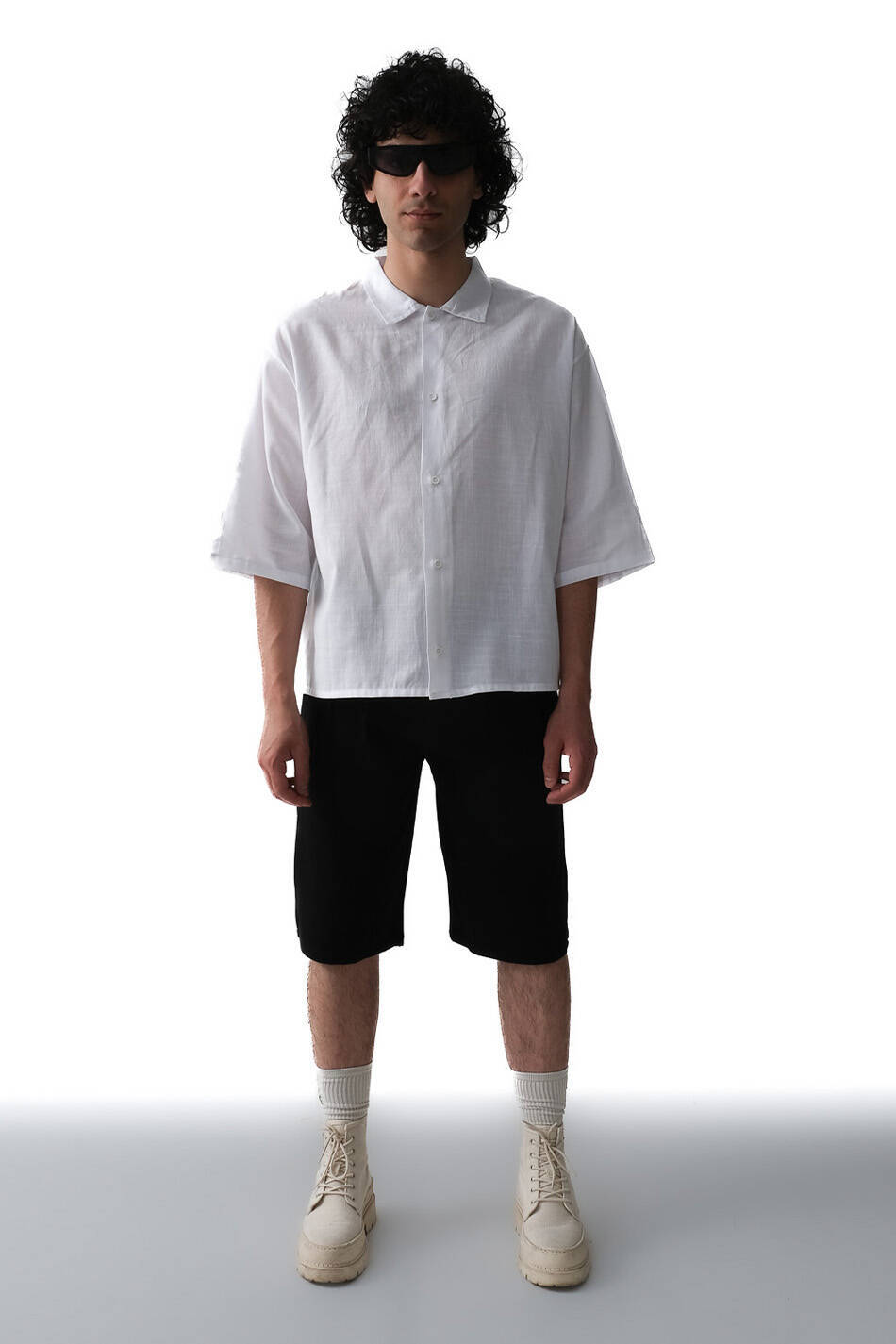 Heaven Made Beyaz Boxy Fit Crop Yarım Kol %100 Pamuk İnce Gömlek - 3