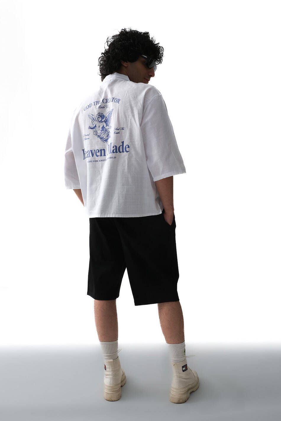 Heaven Made Beyaz Boxy Fit Crop Yarım Kol %100 Pamuk İnce Gömlek - 4