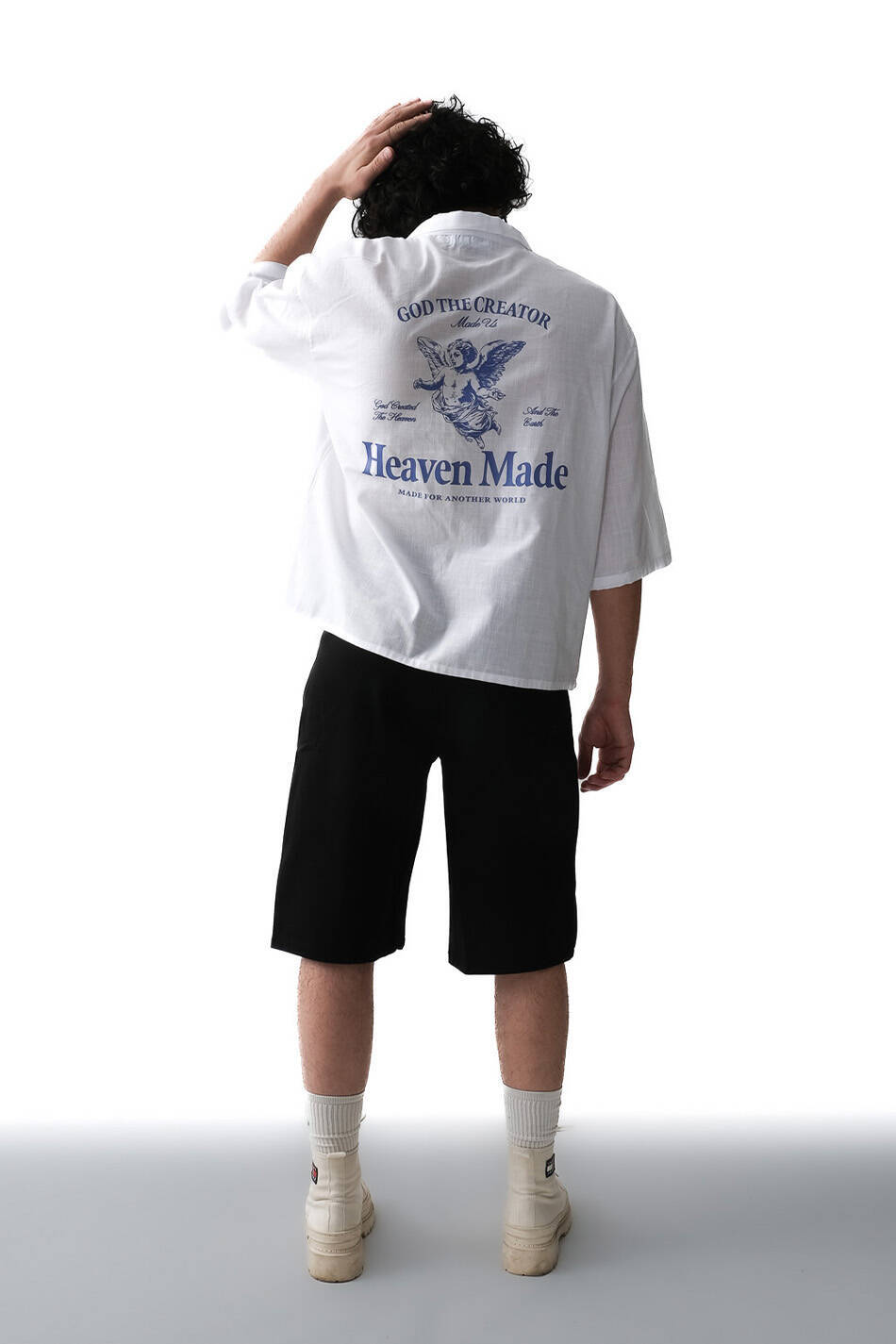 Heaven Made Beyaz Boxy Fit Crop Yarım Kol %100 Pamuk İnce Gömlek - 2