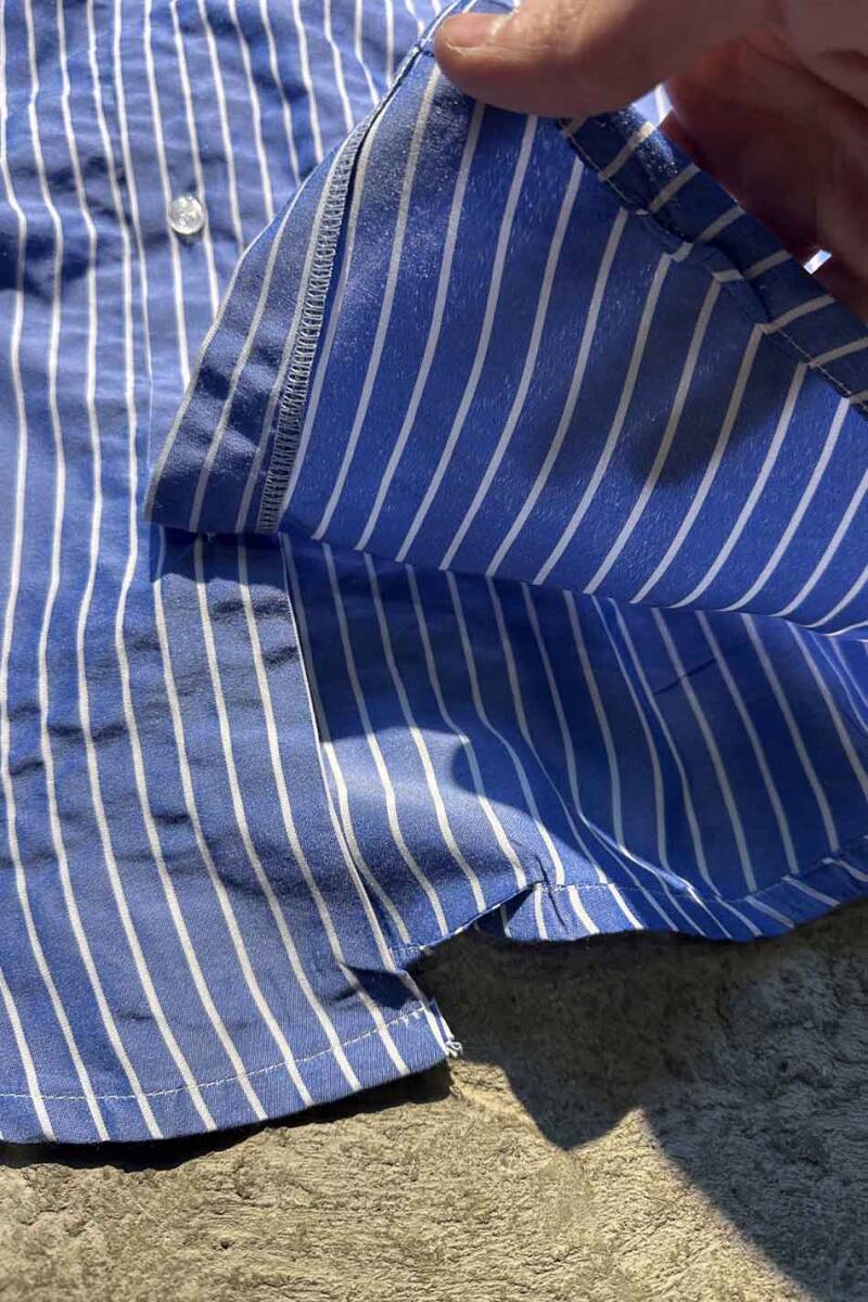 İnce Çizgili Mavi Oversize Gömlek - 2