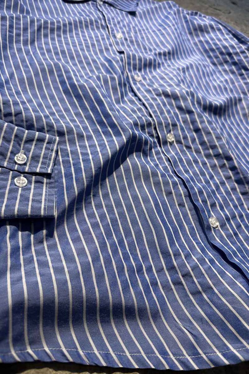 İnce Çizgili Mavi Oversize Gömlek - 3