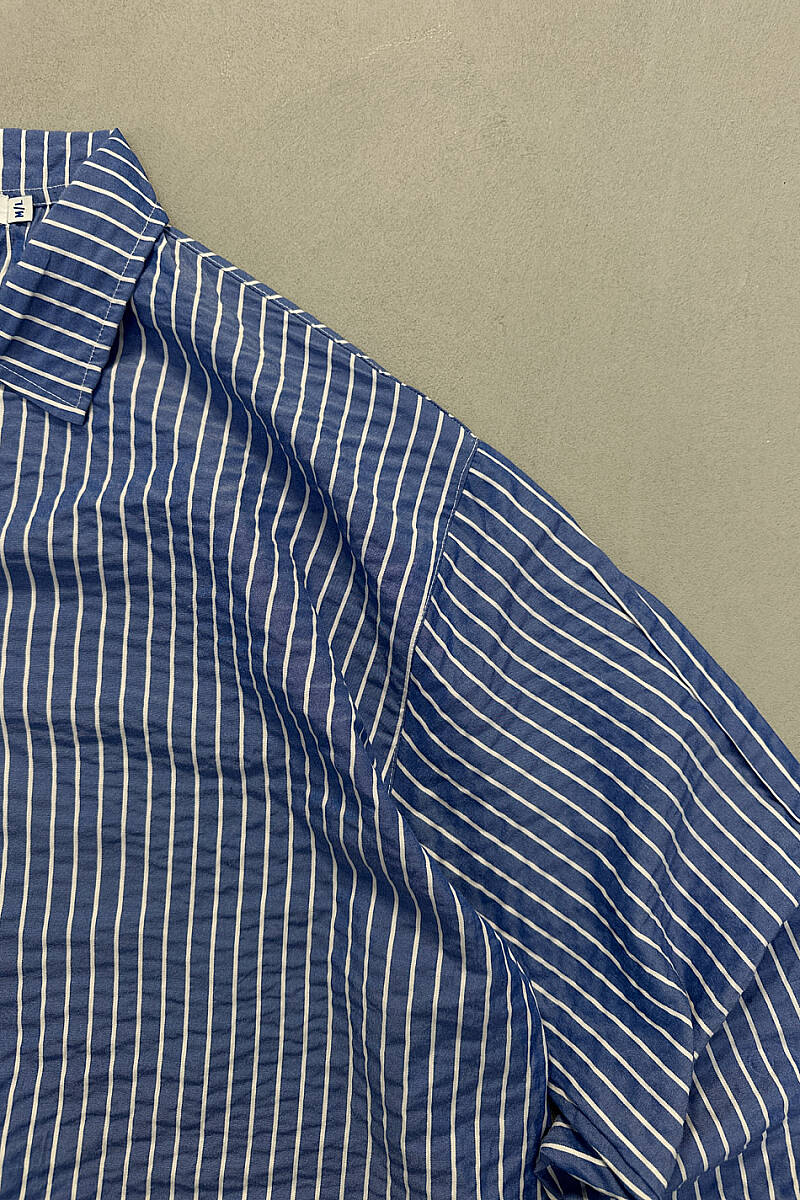 İnce Çizgili Mavi Oversize Gömlek - 5