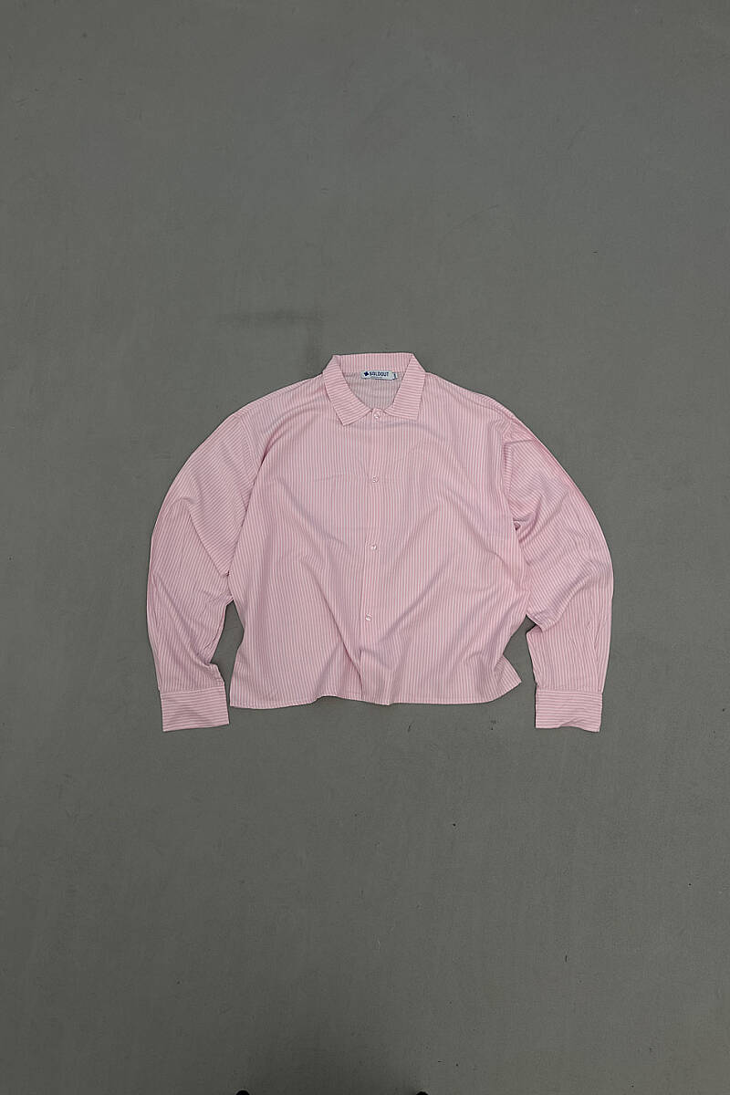 İnce Çizgili Pembe Boxy Fit Gömlek - 1