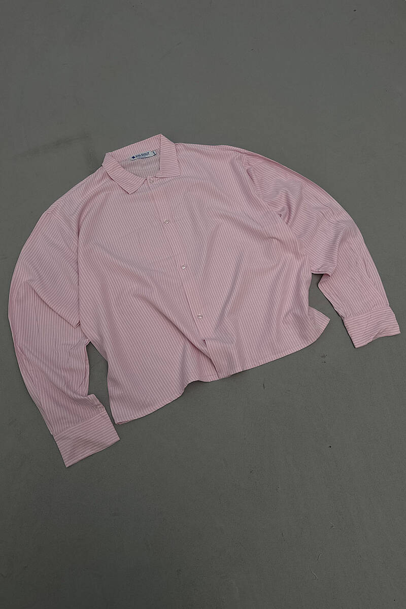 İnce Çizgili Pembe Boxy Fit Gömlek - 3