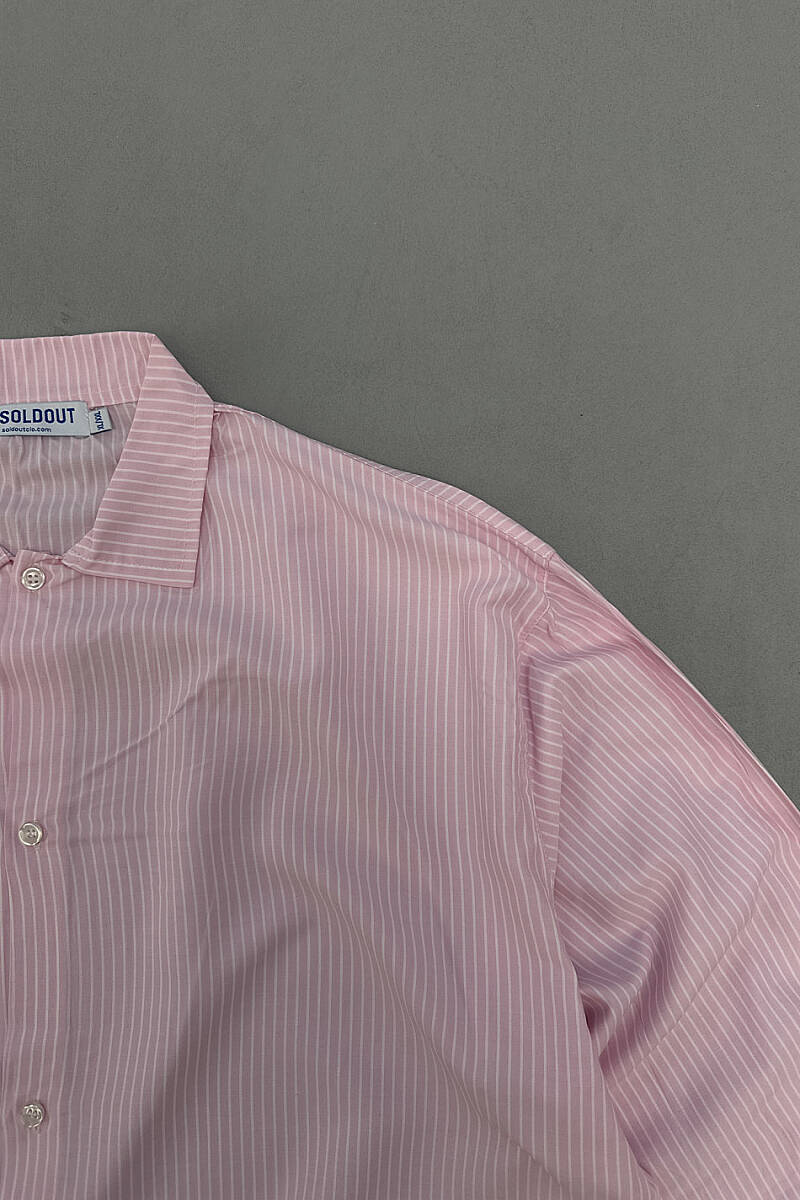 İnce Çizgili Pembe Boxy Fit Gömlek - 2