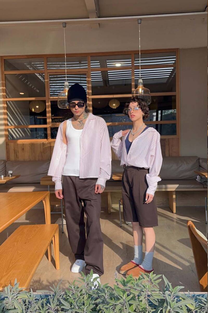 İnce Kırmızı Çizgili Old Money Boxy Fit Crop Gömlek 
