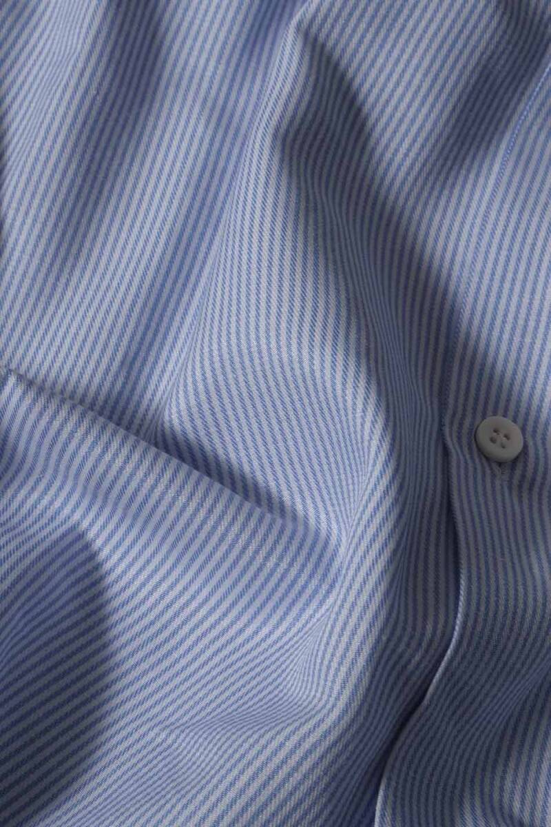 İnce Mavi Çizgili Old Money Boxy Fit Crop Gömlek - 6