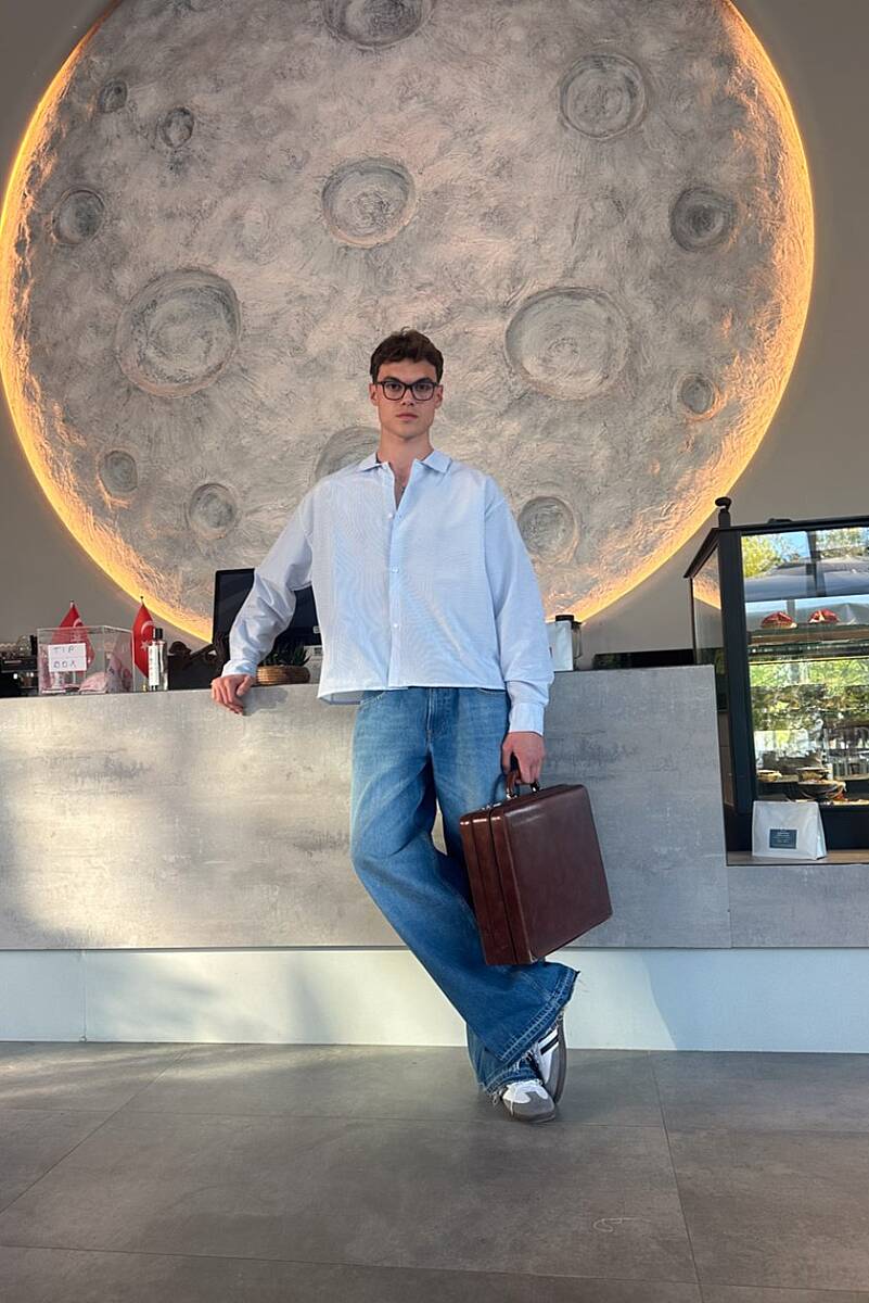 İnce Mavi Çizgili Old Money Boxy Fit Crop Gömlek - 5