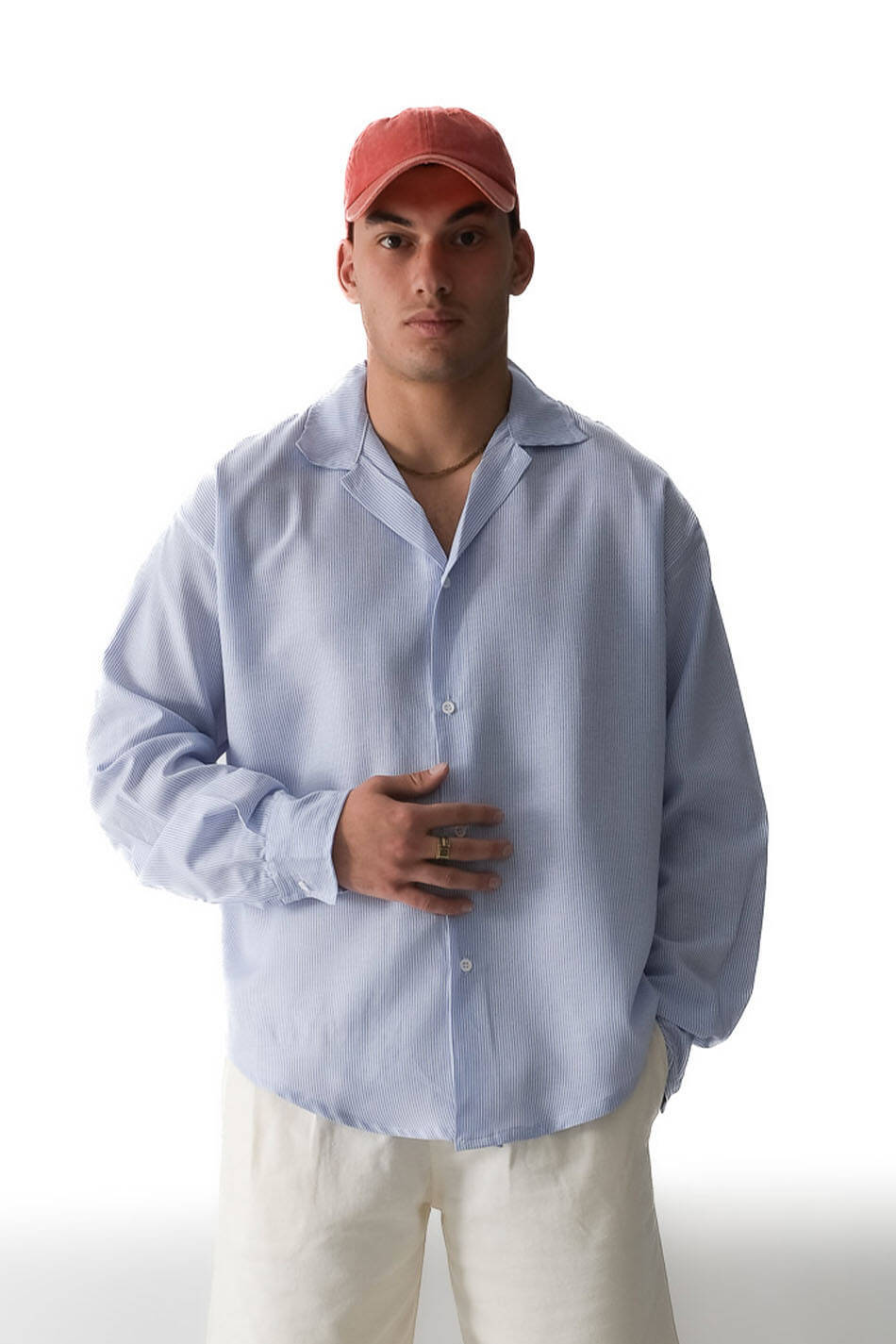İnce Mavi Çizgili Old Money Oversize Gömlek - SOLDOUT