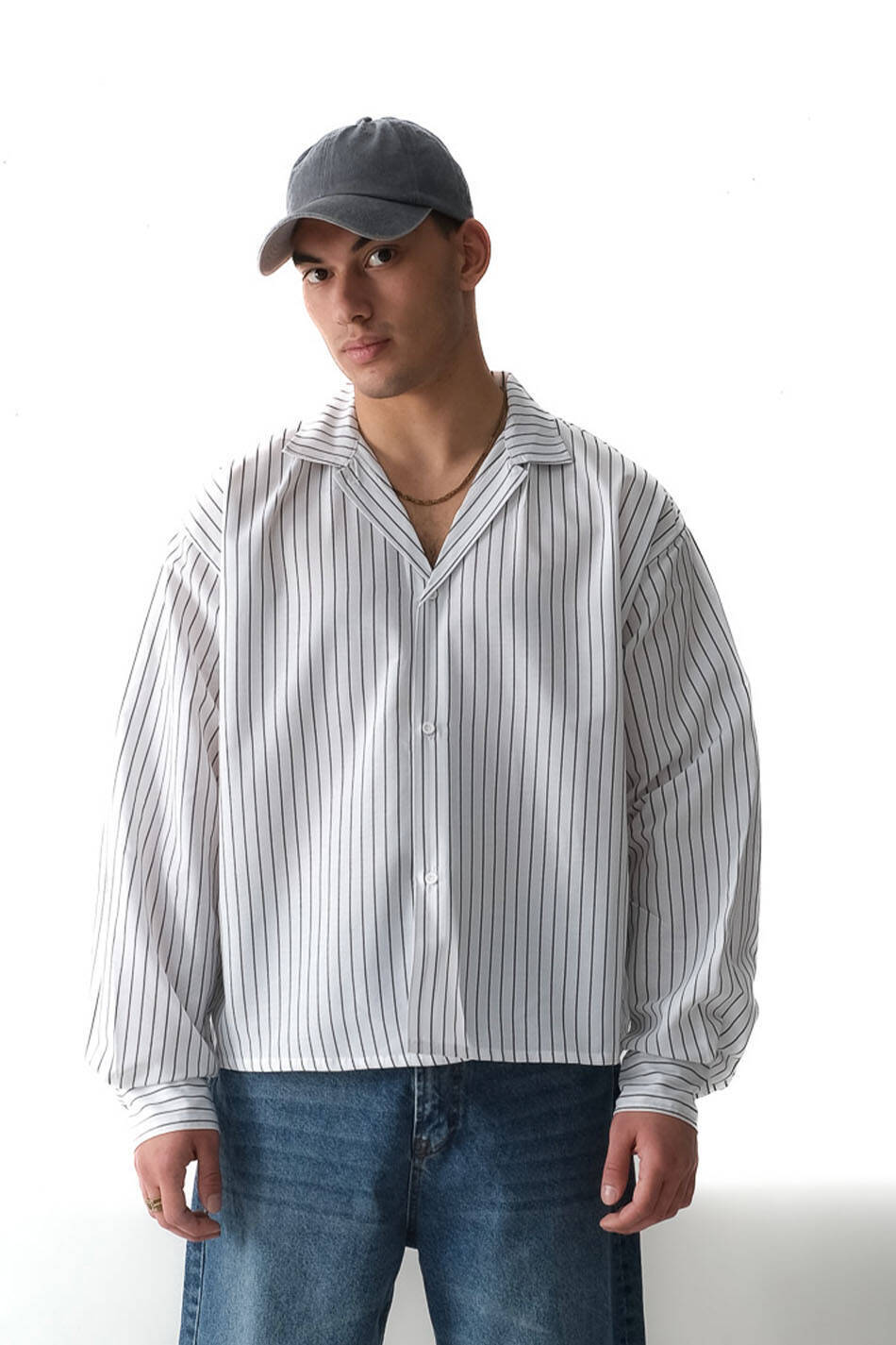 İnce Siyah Çizgili Old Money Boxy Fit Crop Gömlek - SOLDOUT