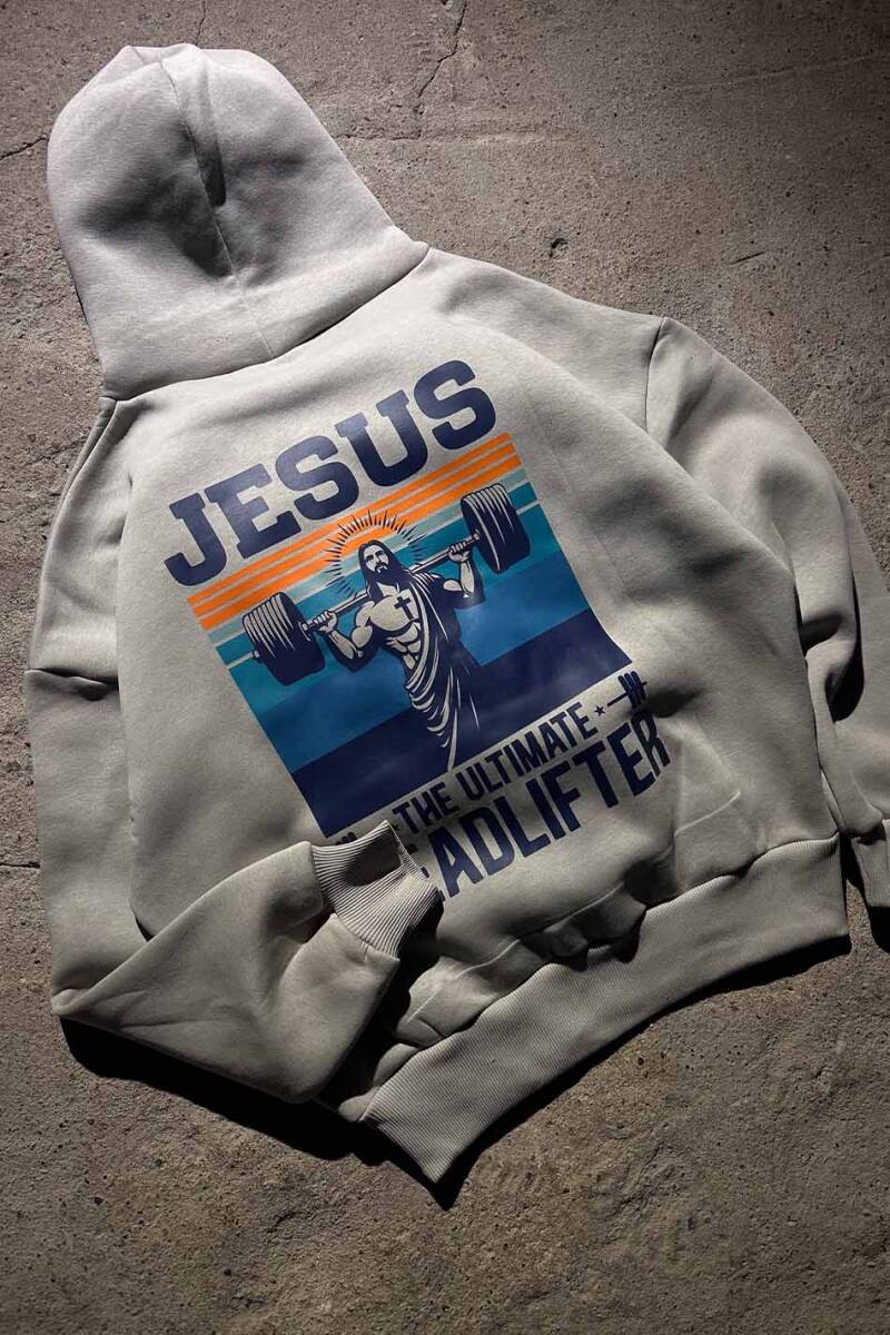 Jesus Taş Rengi Oversize Boxy Fit Hoodie - 2