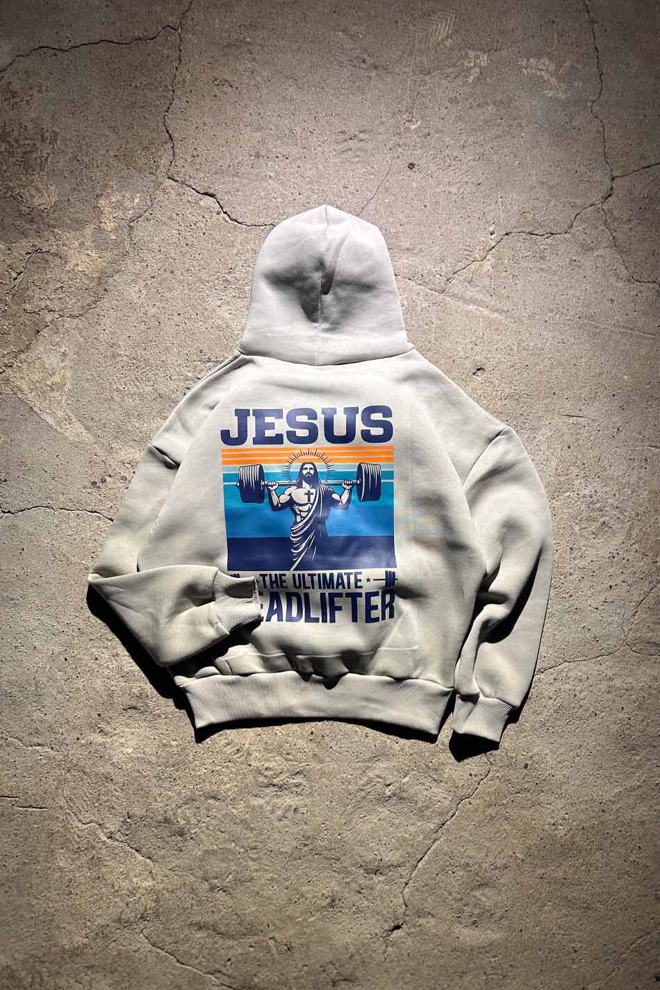 Jesus Taş Rengi Oversize Boxy Fit Hoodie - 1