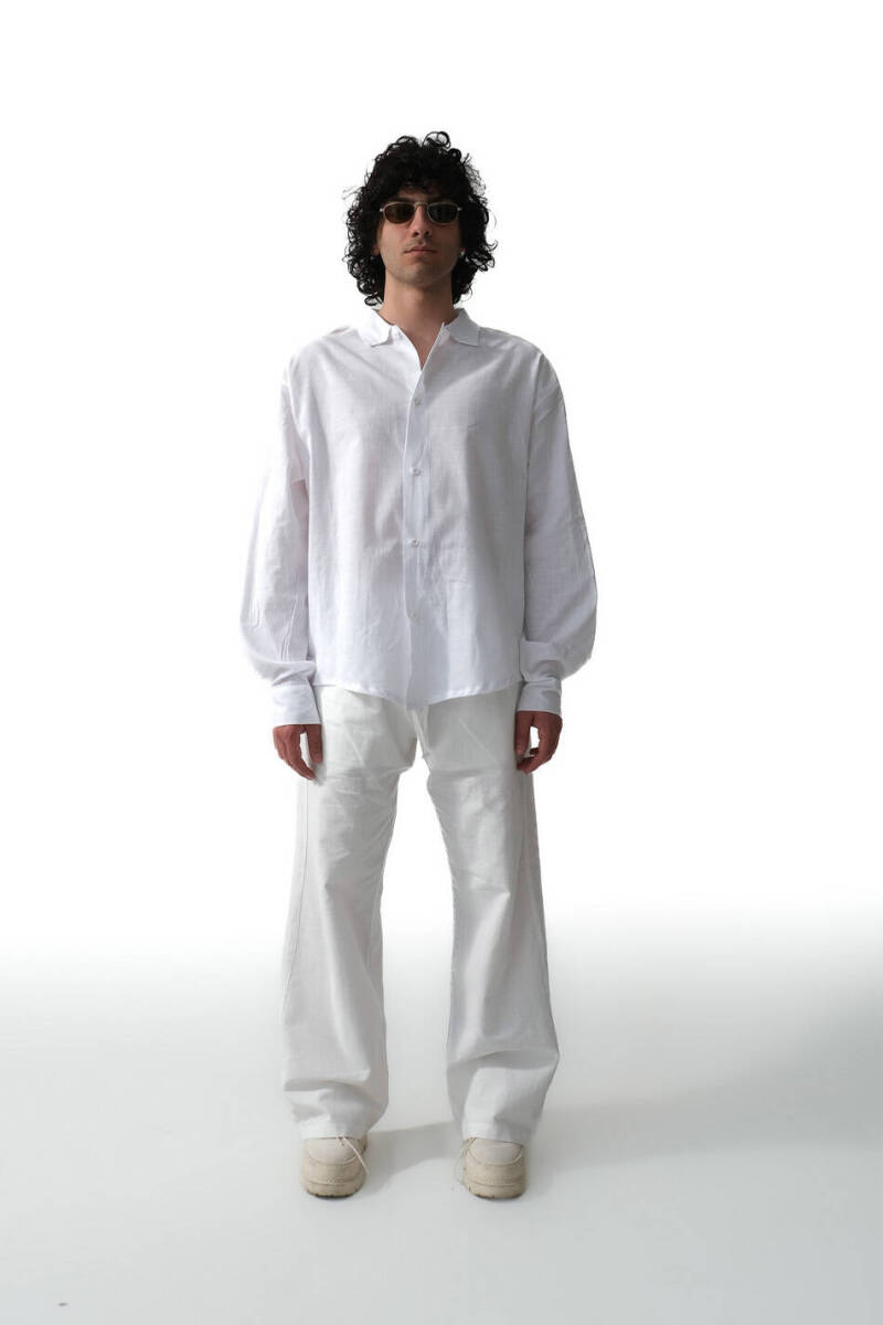 Just Kiss Me Beyaz Oversize %100 Pamuk İnce Gömlek - 3
