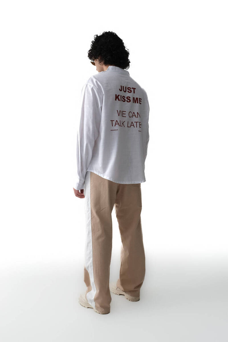 Just Kiss Me Beyaz Oversize %100 Pamuk İnce Gömlek - 6