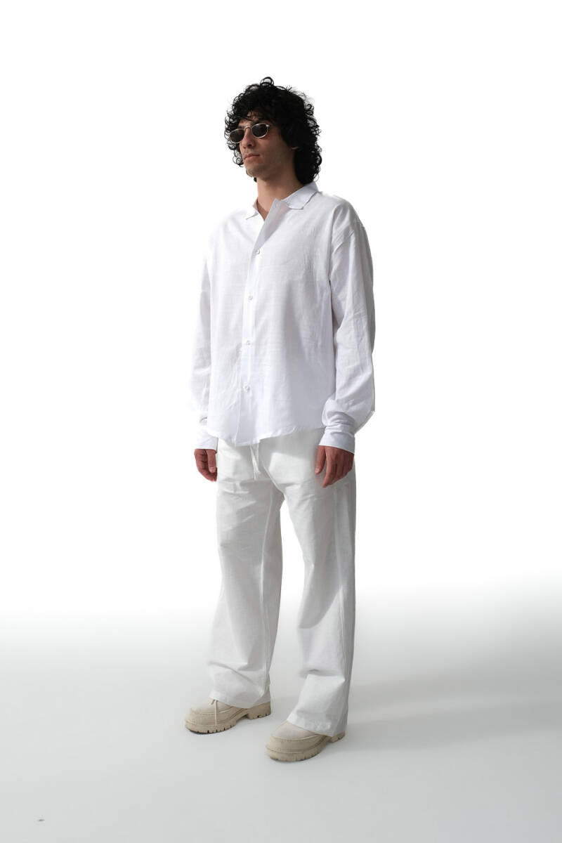 Just Kiss Me Beyaz Oversize %100 Pamuk İnce Gömlek - 5